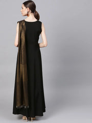 Black & Gold Draped Dress-AHKUCRGRLTSM-769