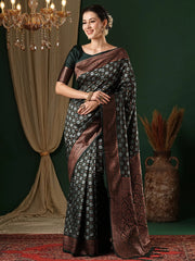 Women's  Blend Green Woven Design Designer Saree With Blouse Piece-5REEVA5004