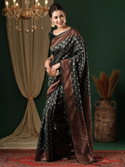 Women's  Blend Green Woven Design Designer Saree With Blouse Piece-5REEVA5004