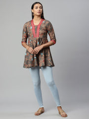Brown Digital Printed Cotton Tunic-AHTUMGDP-8077