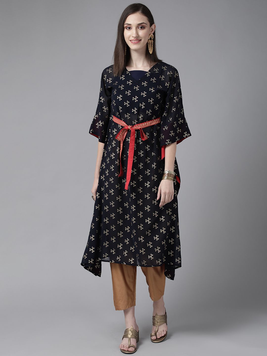 Navy Gold Geometric Stylish Kaftans | Women's Kaftan Dresses