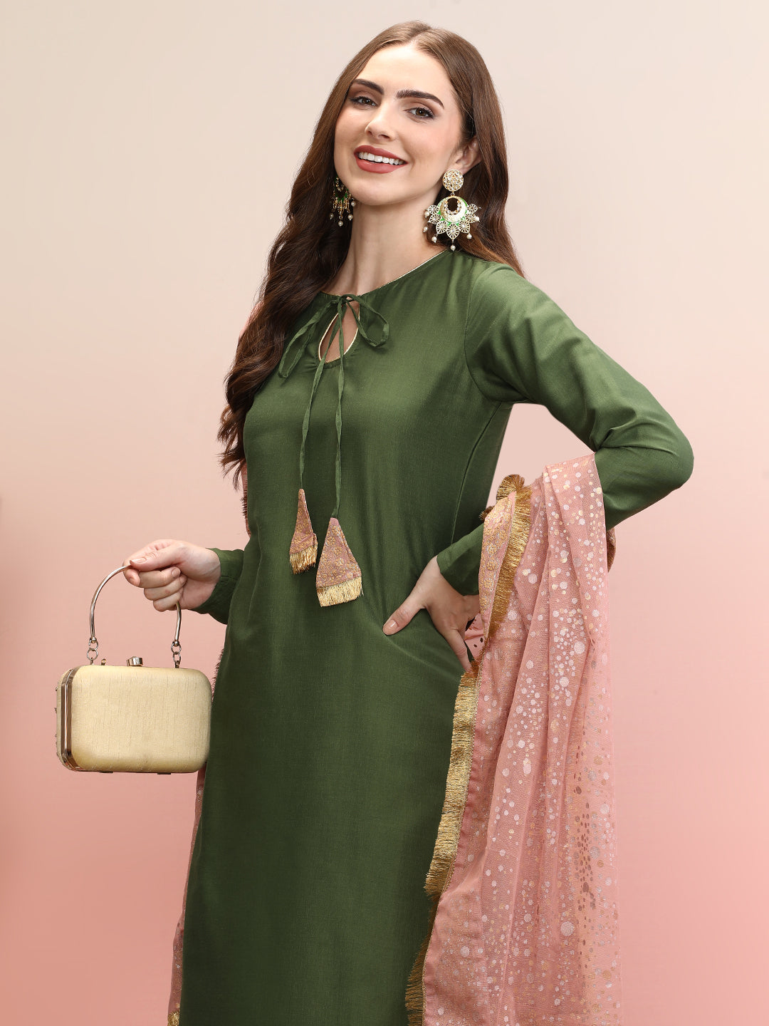Tie-Up Neck Straight Kurta Set | Women's Indian Kurta Sets