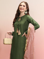 Tie-Up Neck Regular Sleeves Straight Kurta Set-AHKICHDU-COMBO-990