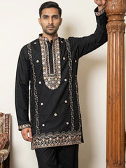 Men's Cotton Blend Embroidered Kurta ( 65KO 5585Black ) [FF] [G-4]