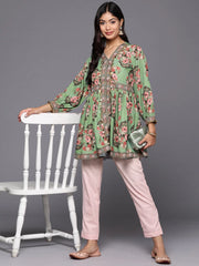 Green & Pink Floral Printed Tunic-AHTUCRDP-8166