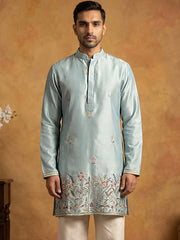 Silk Blend Embroidered Kurta for Men ( 65KO 5602Sky ) [FF] [G-4]