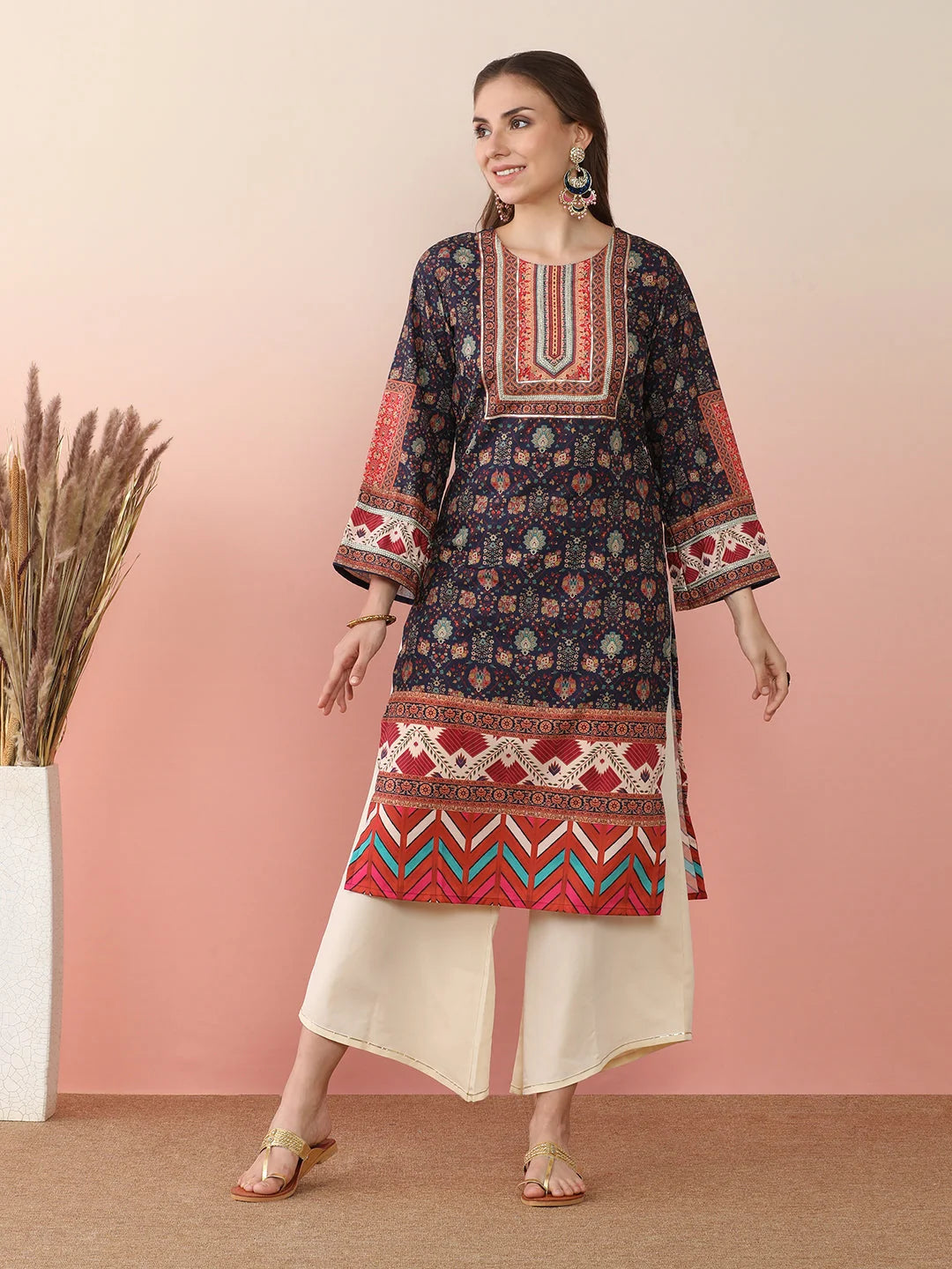 Stylish Women's Kurta Palazzo Set with Dupatta - Polyester