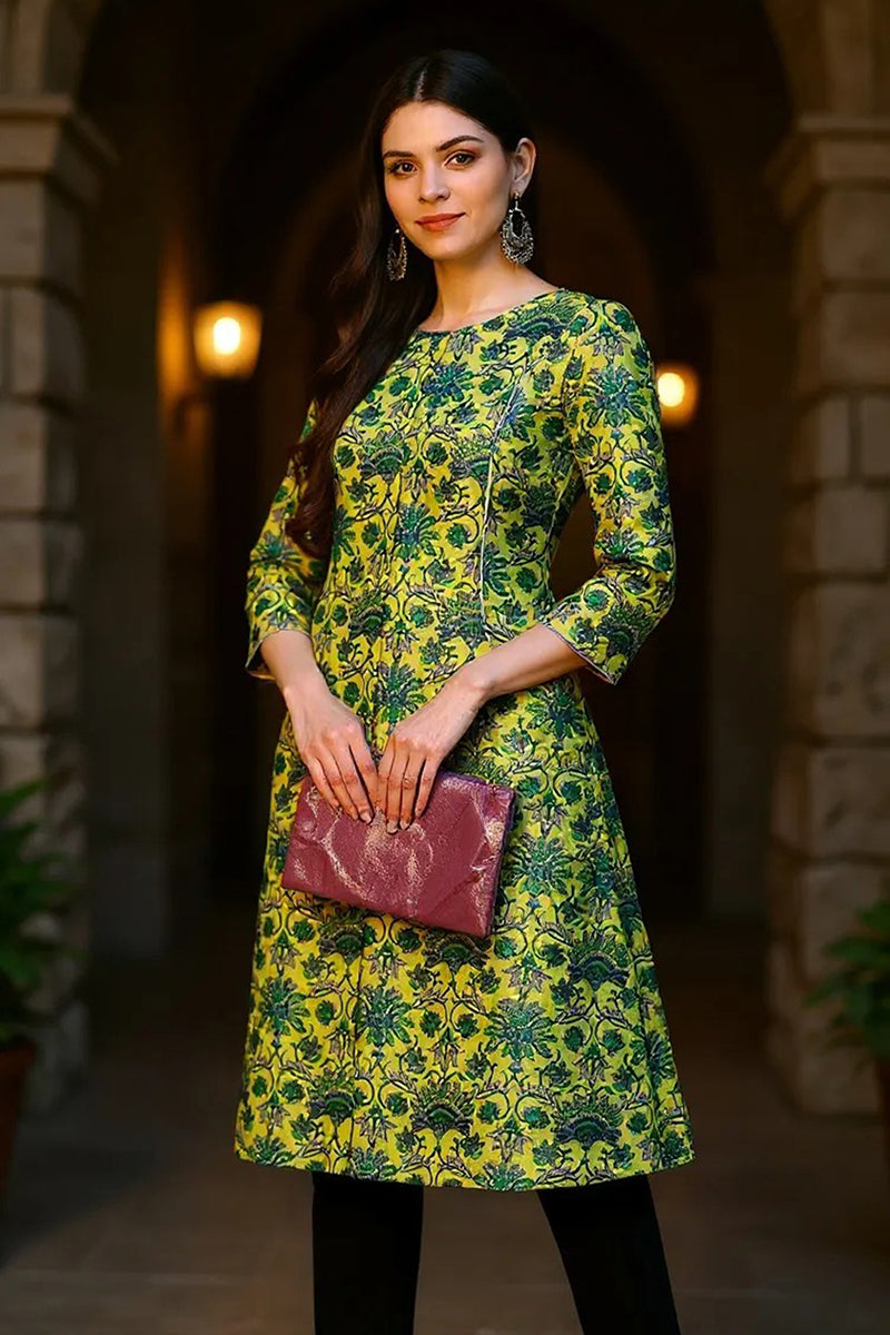 Women Cotton Printed Simple Function Wear Green Kurti VCK1528 | DesiQl