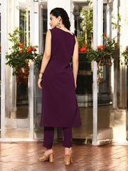 Burgundy Polka Dots Printed Gotta Patti Kurta with Trousers-AHKUPN-COMBO-737-FF