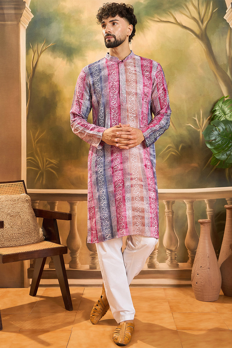 Multi Viscose Rayon Batik Embroidered Straight Kurta MKU1479