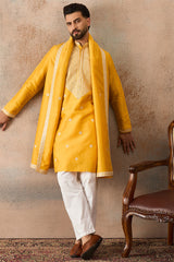 Yellow Silk Blend Solid Embroidered Kurta And Trouser With Dupatta MKPD1015