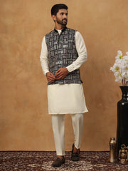 Embroidered Nehru Jacket Set with Solid Kurta Pyjama (65KPWC 592W 4150 Black )