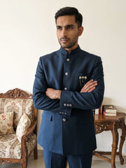 Premium Solid Japanese Fabric Indo-Western Set ( 50JIND 210Peacock )