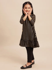 Black Printed Georgette Girls Kurta Set