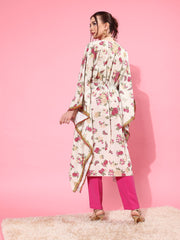Beige Floral Printed Kaftan Kurta-AHKFCRDP-6075-FF