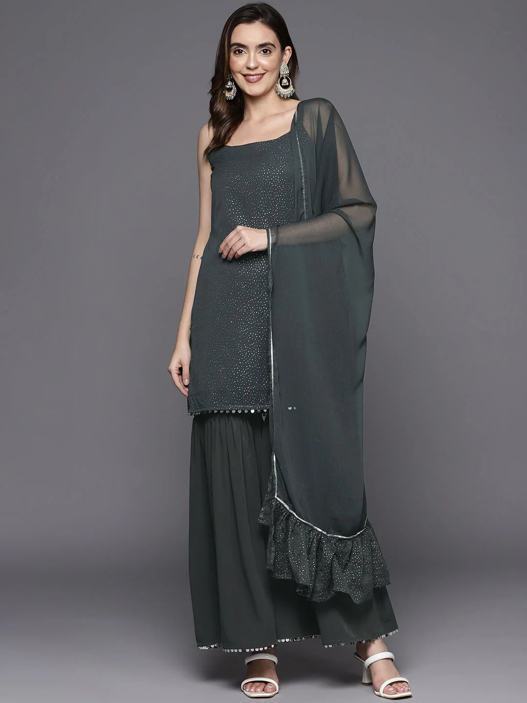 Grey Printed Sharara Set | Gotta Patti Sharara Suits for Women