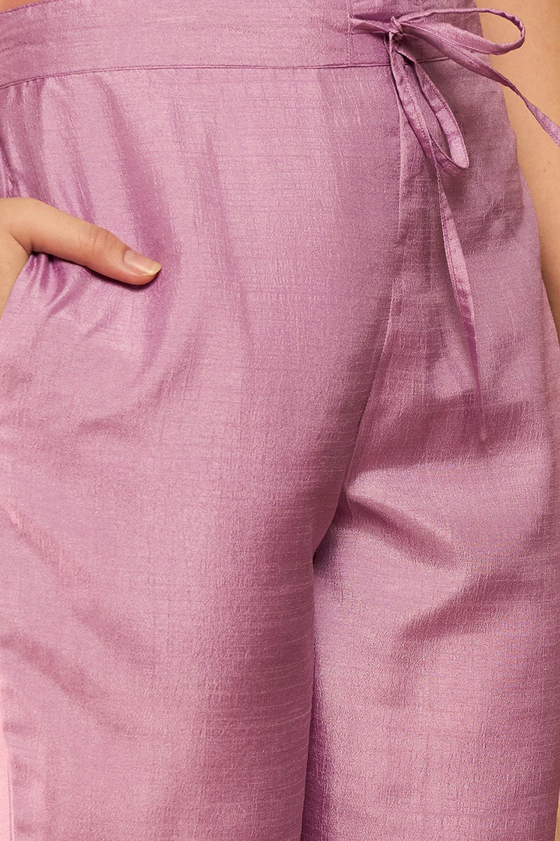 Lavender Silk Blend Embroidered Kurta Trouser With Dupatta HOPPKSKD259
