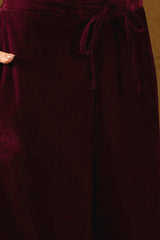 Purple Velvet Solid Embroidered Straight Palazzo Suit Set PKSKD2273