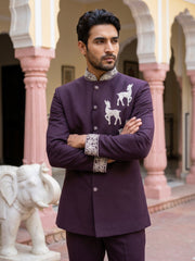 Deer Embroidered Japanese Fabric Indo-Western Set ( 50JIND 216Purple )