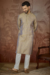 Grey Jacquard Geometric Embroidered Kurta With Trouser MKSET2548