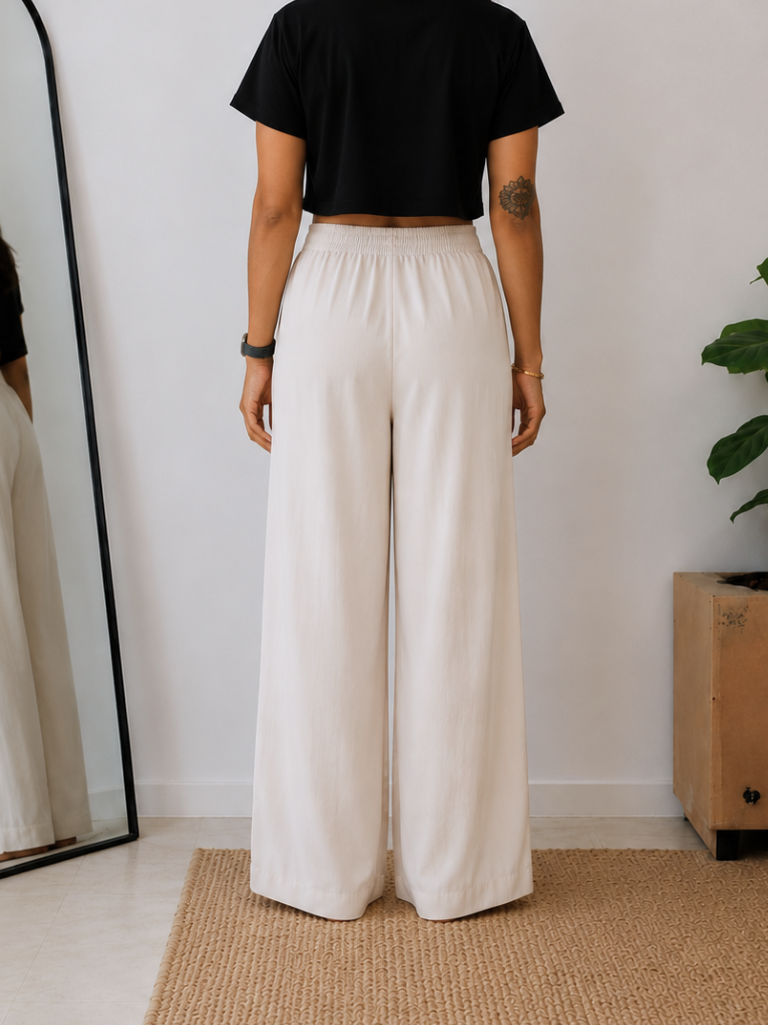 Women’s Off White Wide Leg Palazzo Pants (PTCREAMSIMBA) | DesiQlo