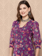 Purple Floral Printed Gotta Patti Kurta with Palazzos-AHKUPZ-Combo-836-ICH