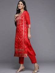 Red Woven Design Kurta with Trousers-AHKUPN-COMBO-563-SW-JCQ