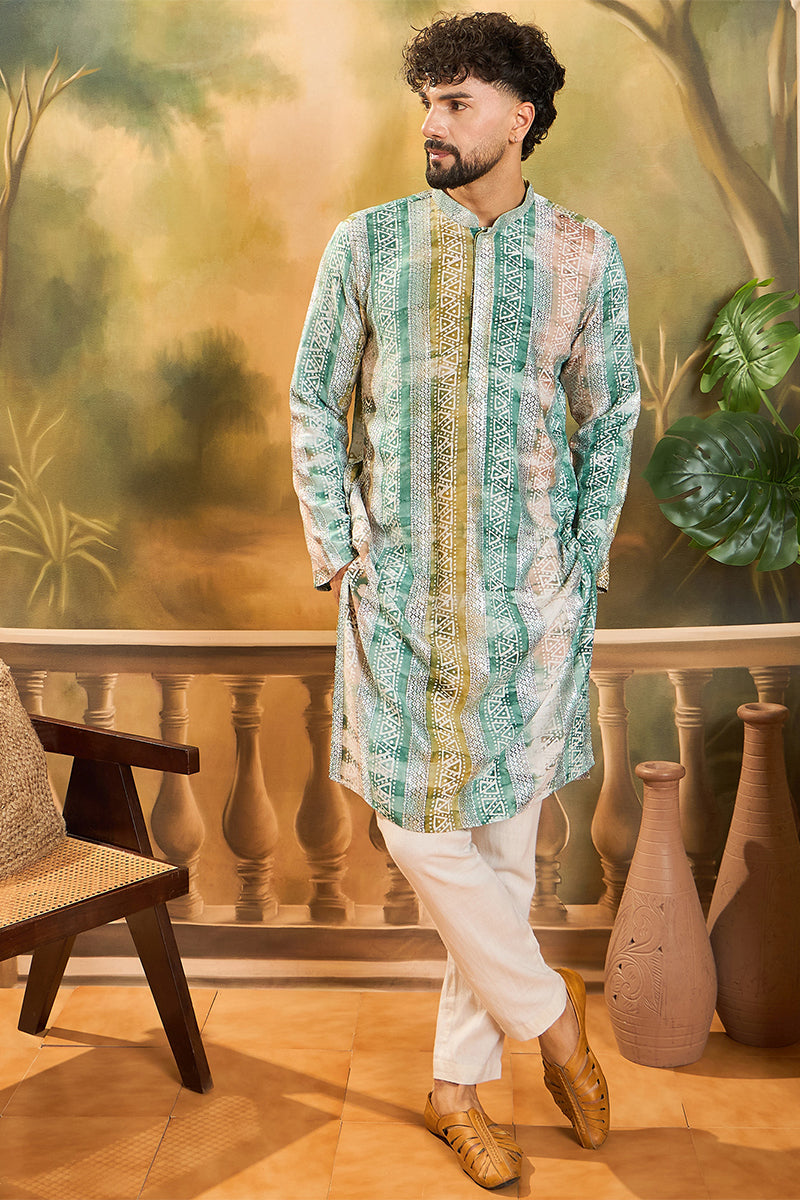 Green Viscose Rayon Batik Printed Straight Kurta MKU1480 | DesiQlo