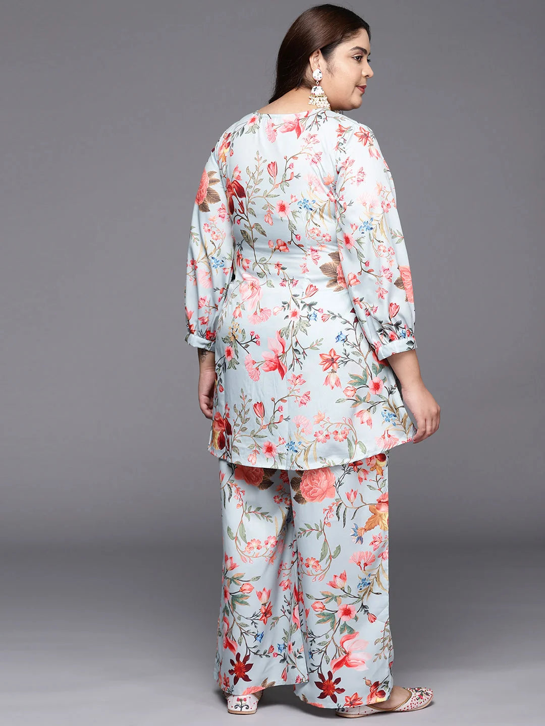 Grey & Pink Floral Plus Size Co Ord Sets for Women