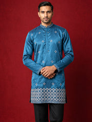 Silk Blend Embroidered Kurta for Men ( 65KO 5598Peacock ) [FF] [G-4]