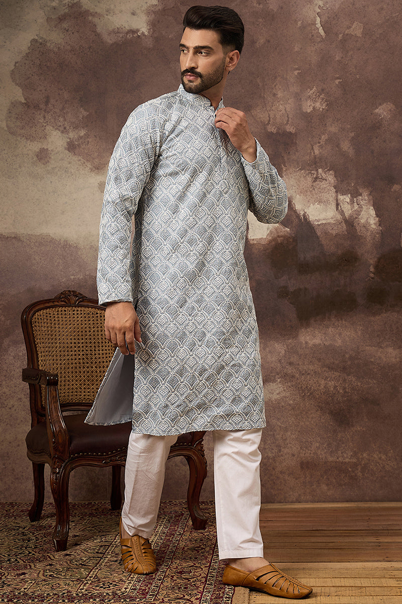 Blue Viscose Rayon Solid Embroidered Straight Kurta MKU1388 | DesiQlo