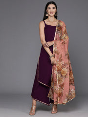 Burgundy Gotta Patti Kurta with Palazzos & Dupatta-AHKUDUPZ-COMBO-701