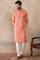 Coral Jacquard Ethnic Motifs Embroidered Kurta MKU2491