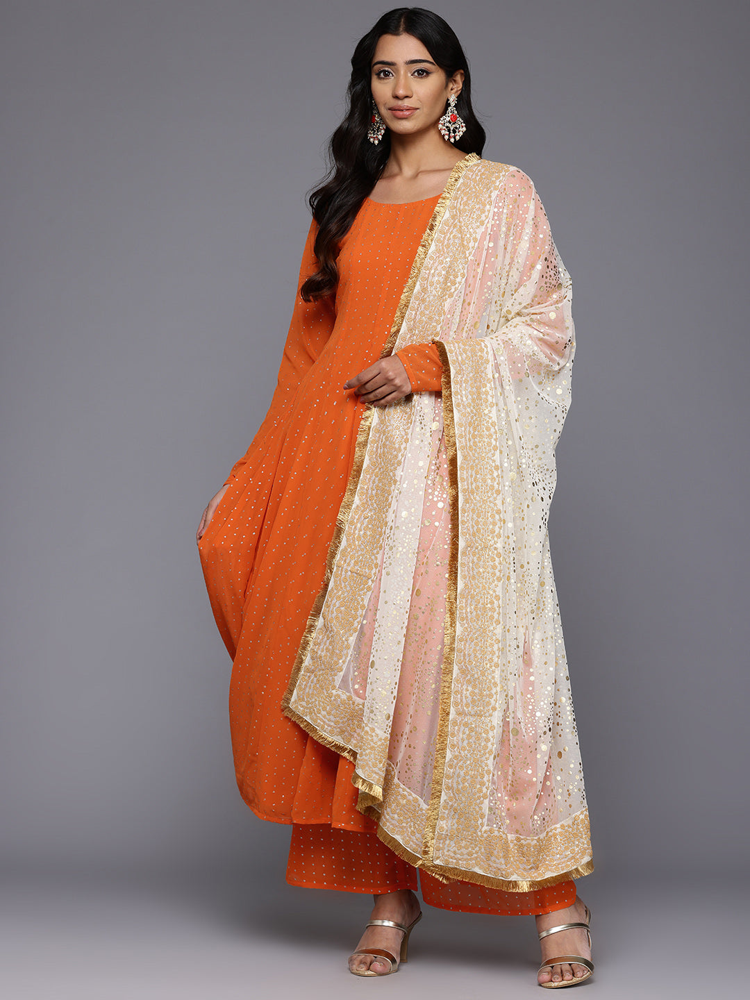 Printed Panelled Kurta with Palazzos & Dupatta - Palazzo Pants...