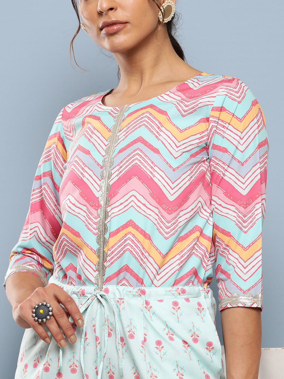 Pink & Blue Printed Jumpsuit: Casual Jumpsuits for Women