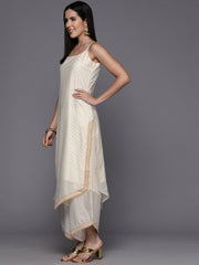 Off White Printed Chanderi Silk Kurta with Palazzos & Printed Dupatta-AHKUPZ-COMBO-814