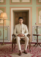 Men’s Embroidered Indo-Western Set ( 50JIND 131Cream S )
