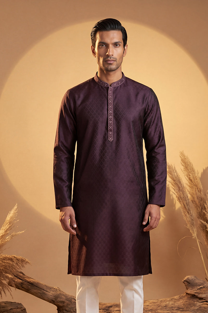 Purple Silk Blend Woven Design Straight Kurta MKU1835