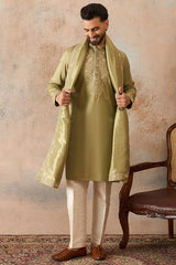 Green Zari Embroidered Silk Blend Kurta with Trousers & Dupatta MKPD1046