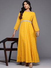 Ethnic Motifs Printed Boat Neck Layered Maxi Gown-AHEDGRFP-247