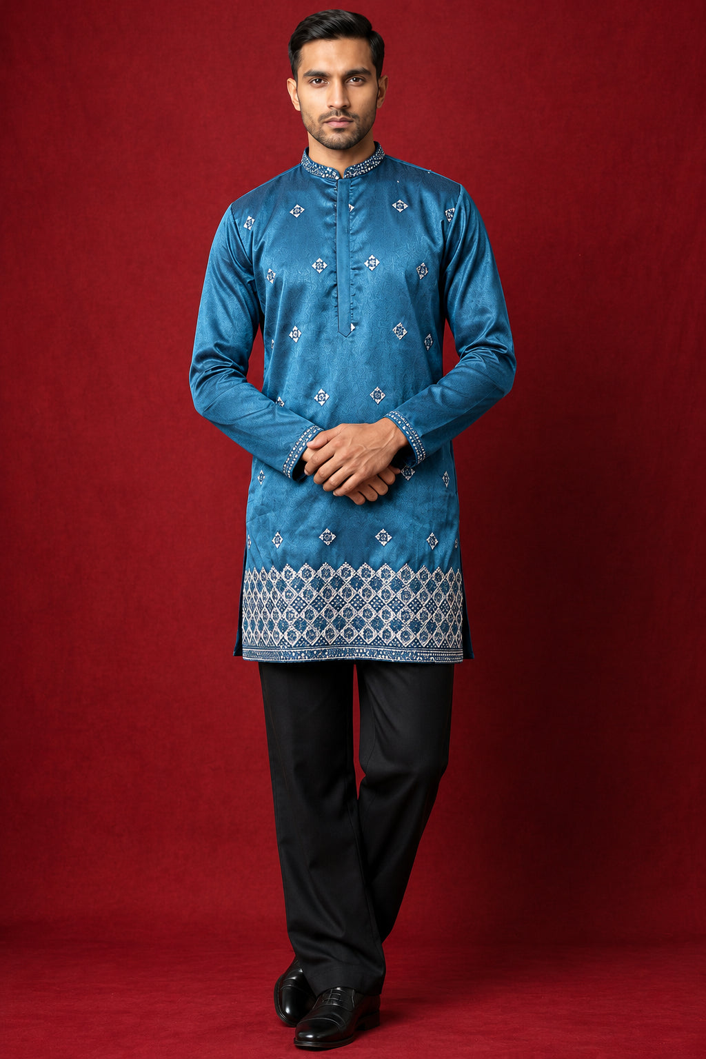 DesiQlo Men Embroidered Kurta Pyjama Set - Multicolor - - 65KP_PJ11B_5