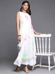 Tie and Dye Printed Boat Neck Ethnic Layered Dress-AHEDGRDP-241