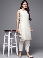 Off White & Gold-Toned Geometric Printed Kurta-AHTUCHFP-8107