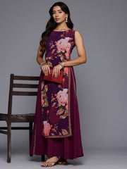 Floral Printed Boat Neck Layered Maxi Gown-AHEDGRDP-240