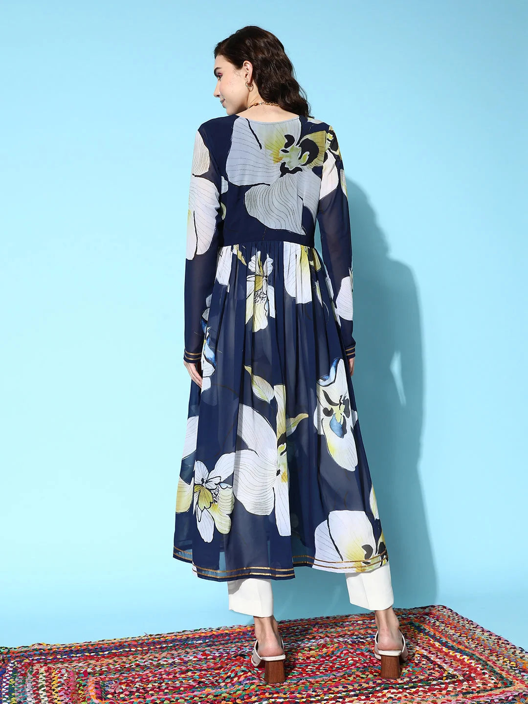 Navy Floral Gotta Patti Kurta | Georgette Indian Kurtis Online