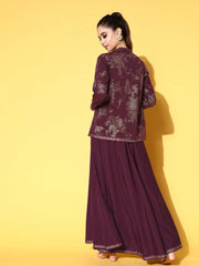 Burgundy Top & Skirt Co-ords Set with Jacket-AHBLSKJK-COMBO-572