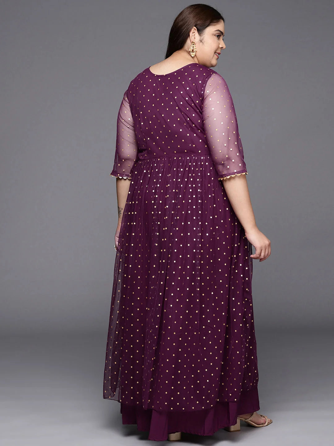 Burgundy & Gold Polka Dot Plus Size Indian Dresses Online