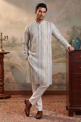 Multi Silk Blend Abstract Printed Kurta With Trousers MKSET2252
