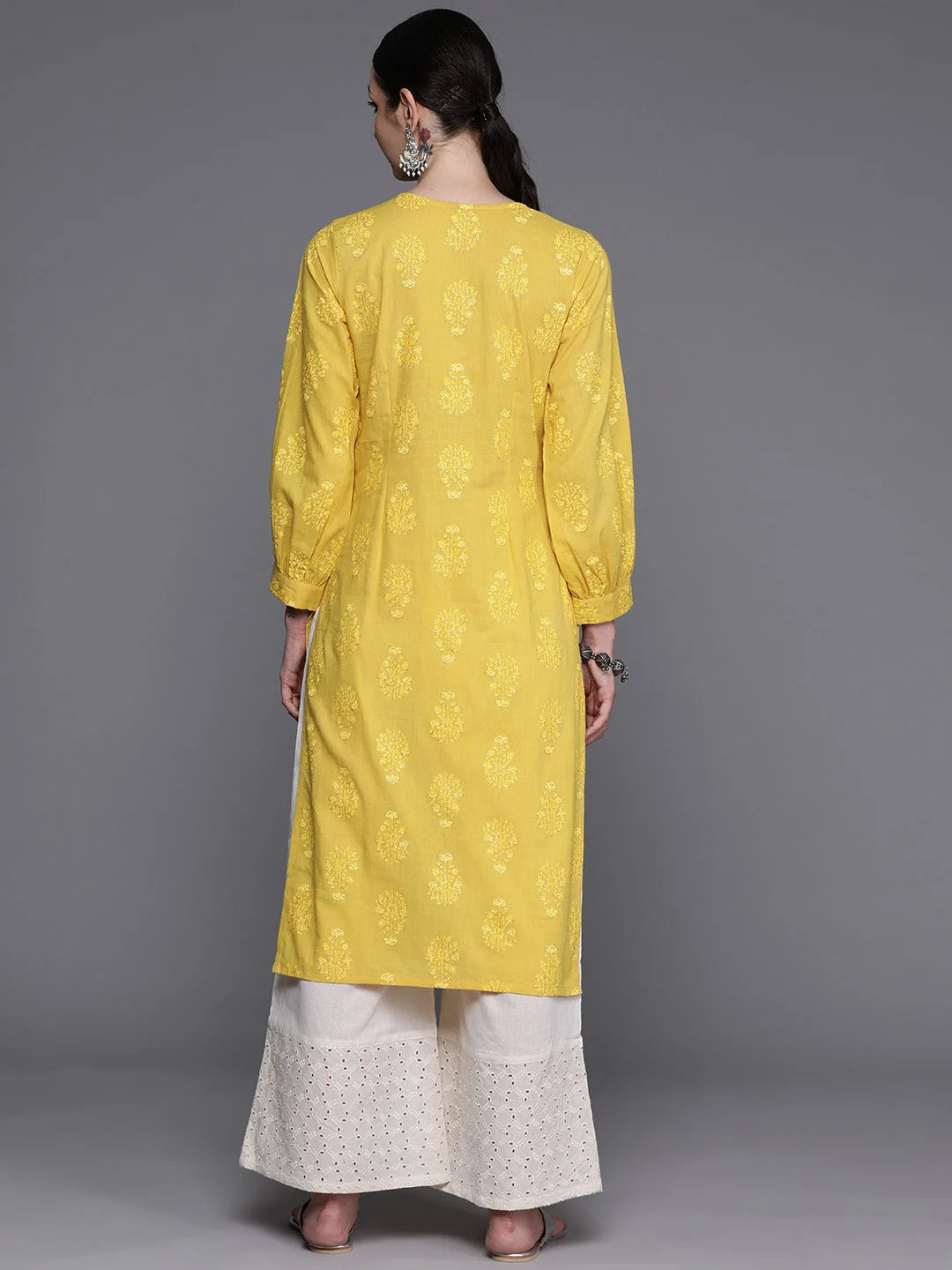 Ethnic Printed Cotton Kurta with Puff Sleeves | Indian Kurta