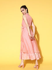 Rose Gold Tiered Empire Organza Ethnic Dress-AHEDORGL-125